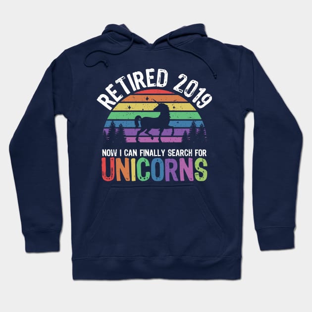 Funny Humor Retired 2019 Retirement Unicorn Mens Womens Gift Hoodie by Freid